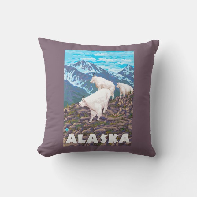 AlaskaMountain Goats Vintage Travel Poster Cushion (Front)