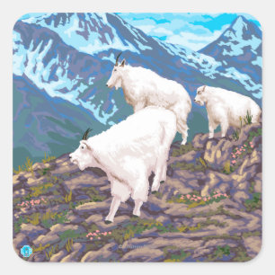 AlaskaMountain Goats Vintage Travel Poster Square Sticker