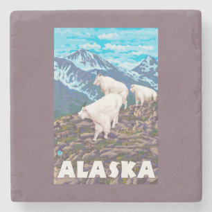 AlaskaMountain Goats Vintage Travel Poster Stone Coaster