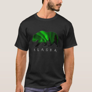 Alaskan Bear with Green Aurora Borealis Trees   T-Shirt