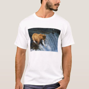 Alaskan Brown Bear Catching Salmon at Brooks T-Shirt