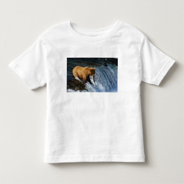 Alaskan Brown Bear Catching Salmon at Brooks Toddler T-Shirt (Front)