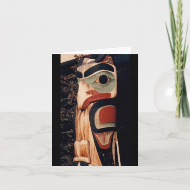 Alaskan Carved Colour Totem Pole Summer Folded Card (Front)