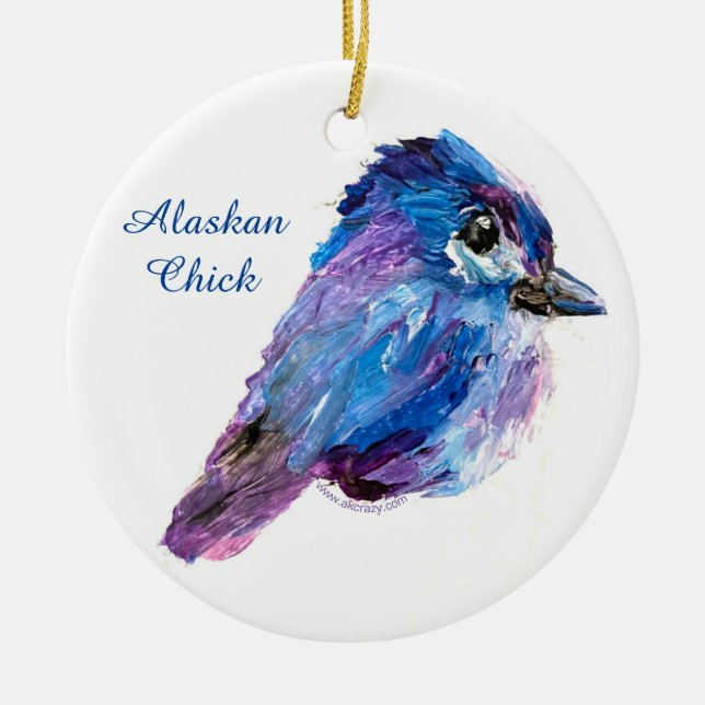 Alaskan Chick round ceramic ornament_QR Ceramic Tree Decoration (Front)