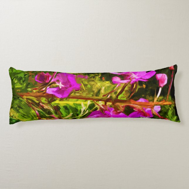 Alaskan Fireweed Pink Wildflower Abstract Body Cushion (Back)