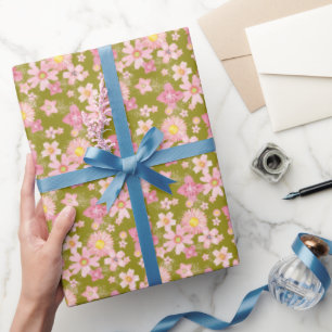 Alaskan Floral Wind Navy Blue Wrapping Paper