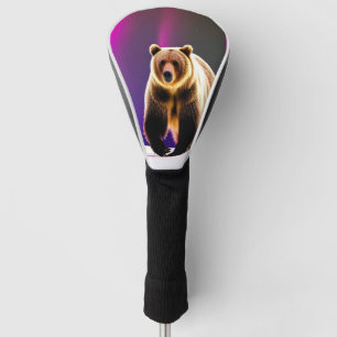 Alaskan Grizzly Bear and Pink Aurora Borealis  Golf Head Cover