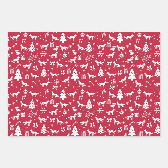 Alaskan Husky Christmas Wrapping Paper Sheet (Front)