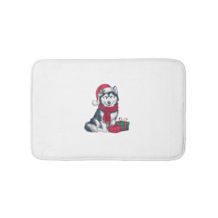 Alaskan Husky Dog Christmas Outfits Santa Hat Dog  Bath Mat