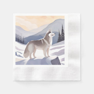 Alaskan Husky Dog Mountain Watercolor Napkin