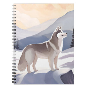 Alaskan Husky Dog Mountain Watercolor Notebook