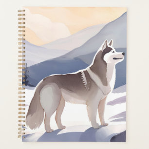 Alaskan Husky   Dog Mountain Watercolor Planner