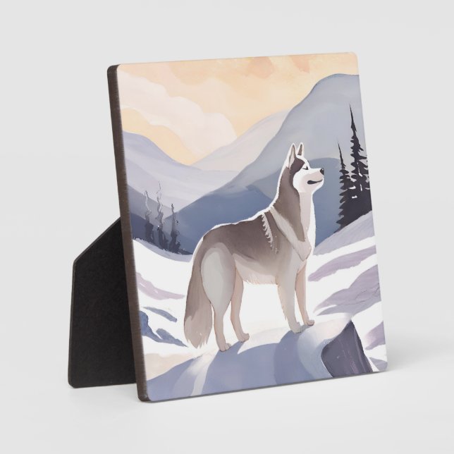 Alaskan Husky | Dog Mountain Watercolor Plaque (Front)