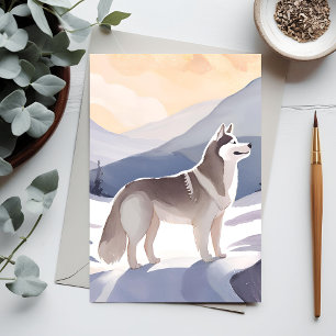 Alaskan Husky   Dog Mountain Watercolor Postcard