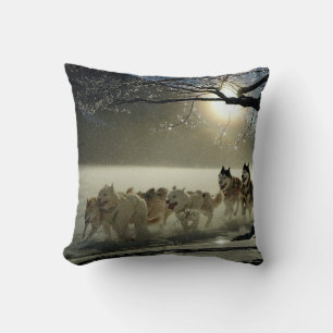 Alaskan Husky Dog Sled Race Cushion