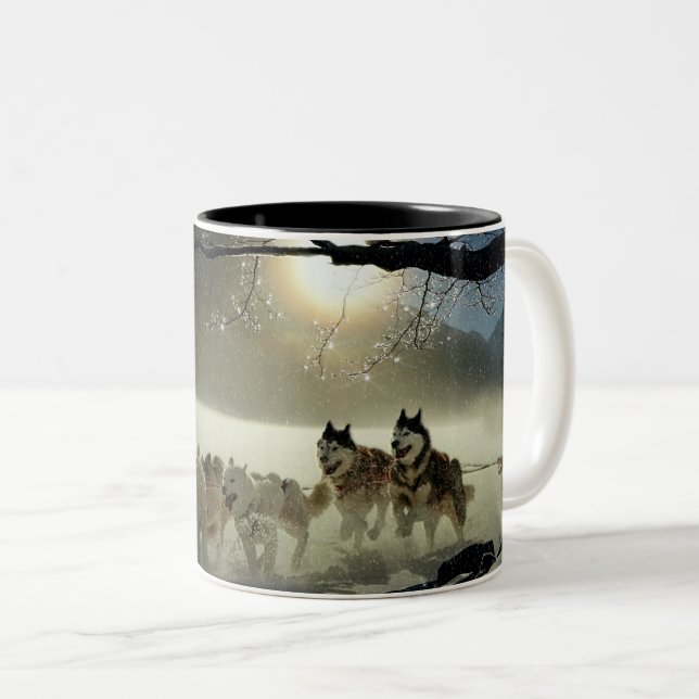 Alaskan Husky Dog Sled Race Two-Tone Coffee Mug (Front Right)