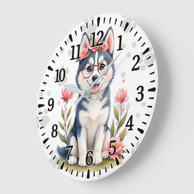 Alaskan Husky Large Clock (Angle)