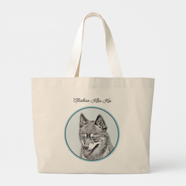 Alaskan Klee Kai AKK Husky Painting Cute Dog Art Large Tote Bag (Back)