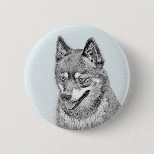 Alaskan Klee Kai Painting - Cute Original Dog Art 6 Cm Round Badge