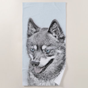 Alaskan Klee Kai Painting - Cute Original Dog Art Beach Towel