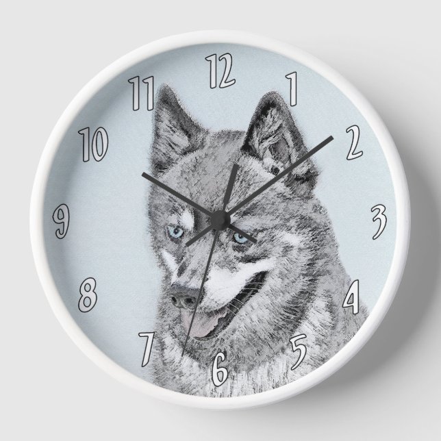 Alaskan Klee Kai Painting - Cute Original Dog Art Clock (Front)