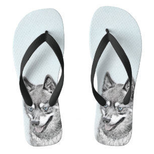 Alaskan Klee Kai Painting - Cute Original Dog Art Jandals