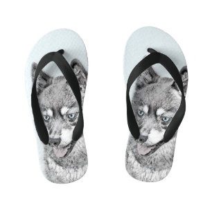 Alaskan Klee Kai Painting - Cute Original Dog Art Kid's Jandals