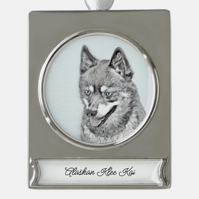 Alaskan Klee Kai Painting - Cute Original Dog Art Silver Plated Banner Ornament (Front)
