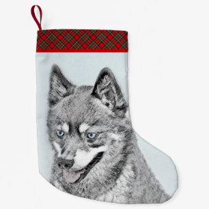 Alaskan Klee Kai Painting - Cute Original Dog Art Small Christmas Stocking