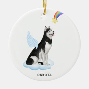 Alaskan Malamute Angel Personalised Dog Memorial Ceramic Tree Decoration