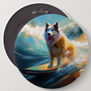 Alaskan Malamute Beach Surfing Painting 6 Cm Round Badge