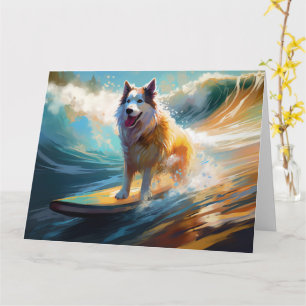 Alaskan Malamute Beach Surfing Painting Card