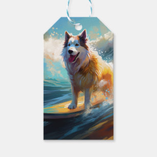 Alaskan Malamute Beach Surfing Painting  Gift Tags