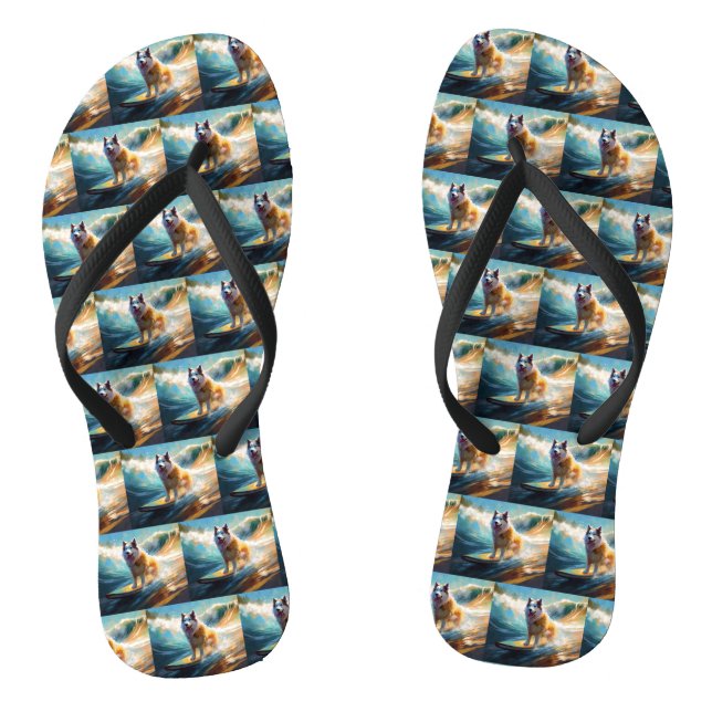 Alaskan Malamute Beach Surfing Painting  Jandals (Footbed)