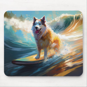 Alaskan Malamute Beach Surfing Painting Mouse Pad