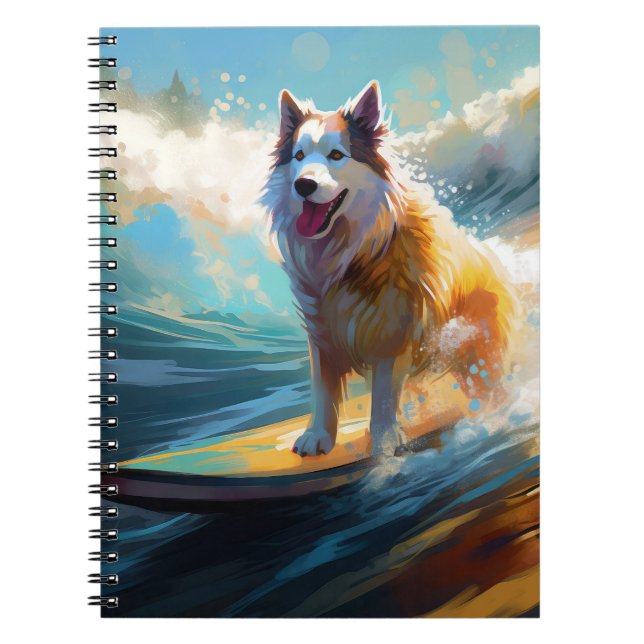 Alaskan Malamute Beach Surfing Painting  Notebook (Front)