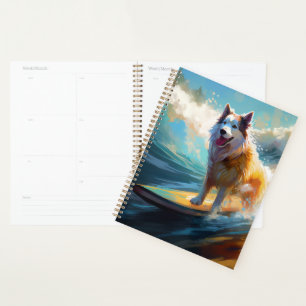 Alaskan Malamute Beach Surfing Painting Planner