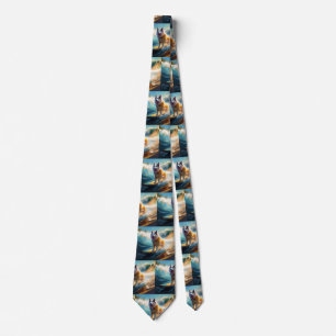 Alaskan Malamute Beach Surfing Painting Tie