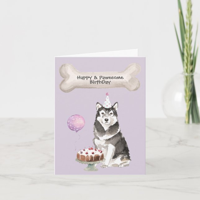 Alaskan Malamute Birthday Holiday Card (Front)