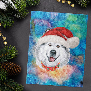 Alaskan Malamute Breed Dog Christmas Pattern Jigsaw Puzzle
