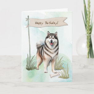 Alaskan Malamute Breed Dog Under Birthday Sign Card