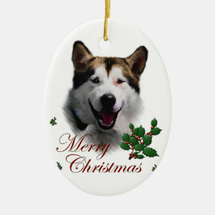 Alaskan Malamute Christmas Art Ornament