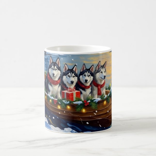 Alaskan Malamute Christmas Boat Holiday Coffee Mug (Center)