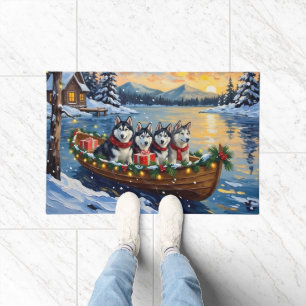 Alaskan Malamute Christmas Boat Holiday Doormat