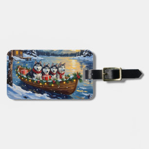 Alaskan Malamute Christmas Boat Holiday Luggage Tag