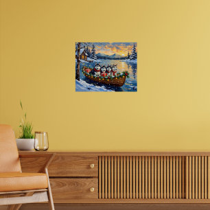 Alaskan Malamute Christmas Boat Holiday Poster