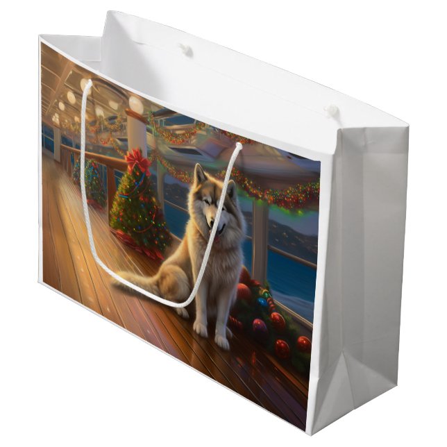 Alaskan Malamute Christmas Cruise: Pawsome Holiday Large Gift Bag (Front Angled)