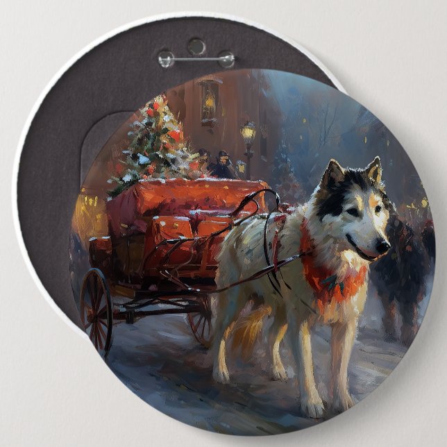 Alaskan Malamute Christmas Festive Season 6 Cm Round Badge (Front & Back)