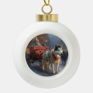 Alaskan Malamute Christmas Festive Season Ceramic Ball Christmas Ornament