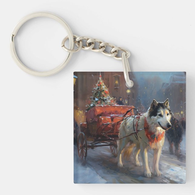 Alaskan Malamute Christmas Festive Season Key Ring (Front)